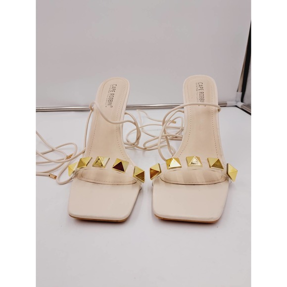 Cape Robbin Aigo Cream Lace Up Leg  Clear Strap Goldtone Studs 11 - Picture 5 of 8